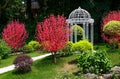 Beautiful asian garden with metal gazebo