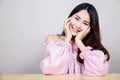Beautiful Asian girl with healthy skin . Skincare concept. Beautiful Smiling Young Asian Woman with Clean, Fresh, Glow, and perfec Royalty Free Stock Photo