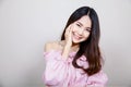 Beautiful Asian girl with healthy skin . Skincare concept. Beautiful Smiling Young Asian Woman with Clean, Fresh, Glow, and perfec Royalty Free Stock Photo