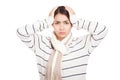 Beautiful Asian girl with scarf got headache Royalty Free Stock Photo