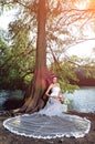 Beautiful Asian girl in a wedding dress showing happy moments