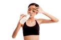 Beautiful Asian healthy girl with bottle of drinking water Royalty Free Stock Photo