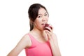 Beautiful Asian healthy girl eat apple. Royalty Free Stock Photo