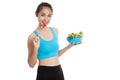 Beautiful Asian healthy girl enjoy eating salad Royalty Free Stock Photo