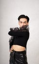 Beautiful Asian man wearing a black dance costume before the performance begins Royalty Free Stock Photo