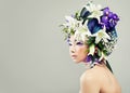 Beautiful Asian Model Woman with Colorful Flowers Royalty Free Stock Photo