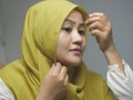 Beautiful Asian muslim woman wearing hijab on, head scarf for muslim woman, islamic religion concept Royalty Free Stock Photo