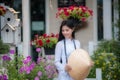 Beautiful Asian portrait woman wearing in Ao Dai Vietnam traditional dress Royalty Free Stock Photo