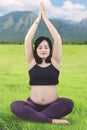 Beautiful Asian pregnant woman meditating at meadow Royalty Free Stock Photo
