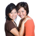 Beautiful Asian sisters in close hug