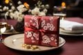 beautiful asian style gift box with ribbon on table. AI Generated Royalty Free Stock Photo