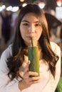 Beautiful asian woman in the night street market Royalty Free Stock Photo