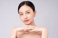 Beautiful asian woman feels happy with beautiful healthy skin