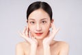 Beautiful asian woman feels happy with beautiful healthy skin