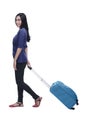 Beautiful asian woman going trip with suitcase