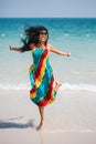 Attractive asian woman is jumping at the beach in Thailand Royalty Free Stock Photo