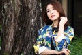 Beautiful asian woman model doing a fashion shoot outdoor