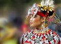 Beautiful asian woman, national dress. Blured background