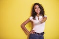 Beautiful asian woman offering a glass of fresh milk Royalty Free Stock Photo