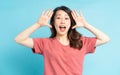 The beautiful asian woman screamed with joy Royalty Free Stock Photo