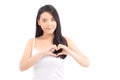Beautiful asian woman show heart shape with hand