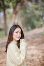 Beautiful Asian woman Smiling happy girl and wearing warm clothe Royalty Free Stock Photo