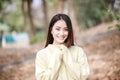 Beautiful Asian woman Smiling happy girl and wearing warm clothe Royalty Free Stock Photo