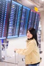 Beautiful Asian woman travele standing at flight information board in airport