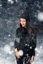 Beautiful asian woman wearing knitted hat with pompom