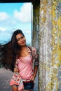 Beautiful Asian woman, Young Asian girl portrait smiling. summer hiking in the mountain park tagaytay Philippines