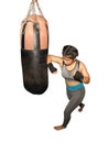 Beautiful Asian women are punching sandbags in the gym, exercise ideas, on isolated with clipping path. Royalty Free Stock Photo