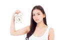 Beautiful asian young woman holding alarm clock, Portrait of woman with wake up Royalty Free Stock Photo