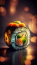 Beautiful assorted sushi rolls set, abstract creative composition, close-up. Generative AI illustration Royalty Free Stock Photo