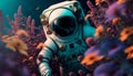 A beautiful astronaut making his way through a thicket of flowers on another planet. Generative AI