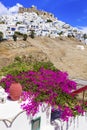 Beautiful Astypalea island - view of old castle and Chora village. Greece Royalty Free Stock Photo