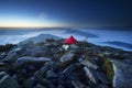 Star Bivouac with Red Tent Royalty Free Stock Photo