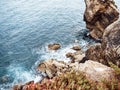 Beautiful atmospheric view on rocks and the Atlantic ocean Royalty Free Stock Photo