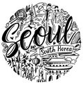 Beautiful attractions of Seoul lettering text. Travel Korea concept