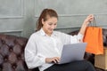 Beautiful Attractive Asian woman using computer laptop for shopping online Royalty Free Stock Photo