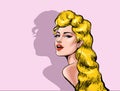 Beautiful attractive Sexy blond woman with open mouth and long hair looking back vector high quality illustration