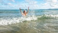 Beautiful attractive woman in white bikini at the beach in summer Royalty Free Stock Photo