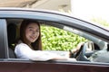 Beautiful attractive young woman smile in casual sitting in car