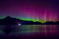 Beautiful Aurora Australis and milky way over Lake Wakatipu, Kinloch, New Zealand South Island Royalty Free Stock Photo