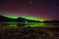 Beautiful Aurora Australis and milky way over Lake Wakatipu, Kinloch, New Zealand South Island Royalty Free Stock Photo