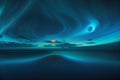 Beautiful aurora borealis landscape over the sea Generative AI