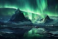 Beautiful Aurora borealis in the night sky over the mountains, The tallest mountain in the world at night with the northern lights