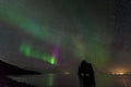 Beautiful aurora borealis, northern light at hvitserkur, Iceland