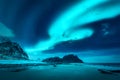 Beautiful aurora borealis. Northern lights in Lofoten islands