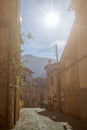 Beautiful authentic little street in the old historic village Valldemosa in Majorca Royalty Free Stock Photo