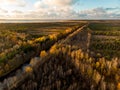 Beautiful autumn aerial view of King WilhelmÃ¢â¬â¢s Channel, that connects the river Minija and the Curonian Lagoon Royalty Free Stock Photo